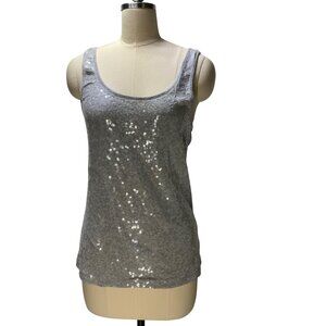 Old Navy Sequin-Embellished L Gray Tank Top 90s Y2K Fun Park Picnic